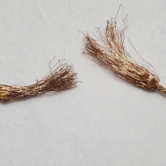 VINTAGE 60s Silk Gold Silver Metal Filigree Embroidered Tassle Tie-Waist Belt - Picture 7 of 11